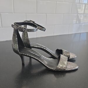 Nine West Leisa Silver Snakeskin Strappy Kitten Heels